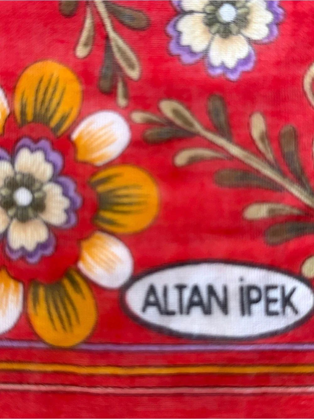 Altan Ipek Red Floral Square Scarf 39” Crochet Lace Trim Turkish Boho